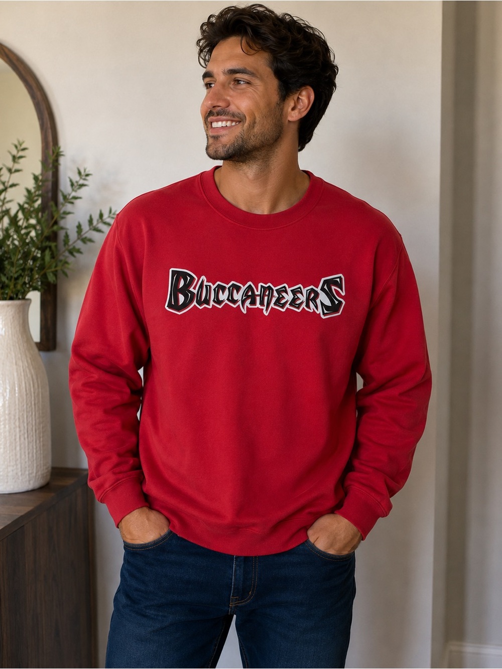 Vintage Tampa Bay Buccaneers Crewneck Sweatshirt Red NFL Football XL NWT